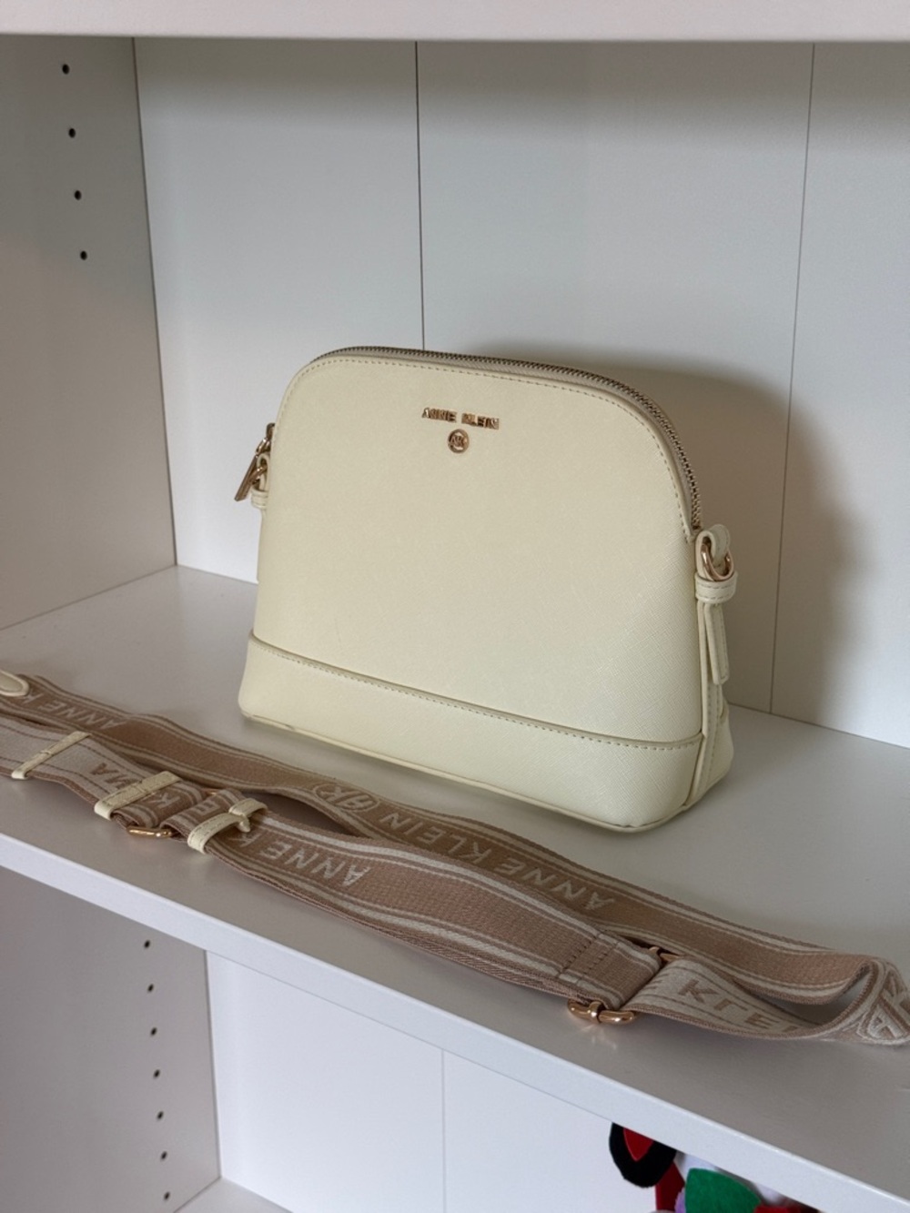 Anne Klein Cream Crossbody Bag with Branded Adjustable Strap